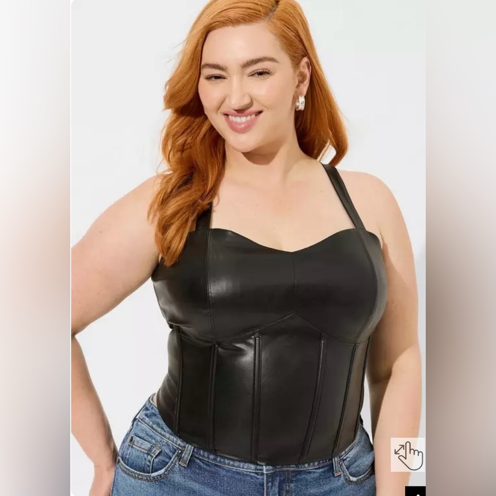 NWOT Torrid Faux Leather Corset Crop Top Adjustable Straps Black Size 0